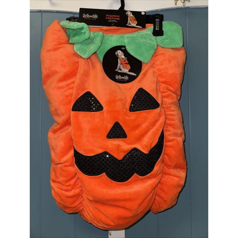 NEW Thrills N Chills Pet Dog Plush Costume size L  Jack o‎ lantern Pumpkin